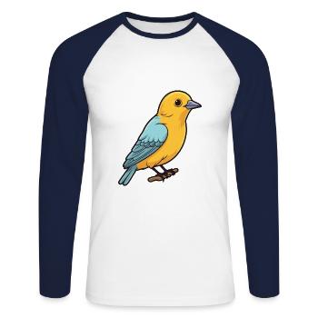 Bowerbird Cartoon Kawaii Aquarelle Illustration - T-shirt baseball manches longues Homme - blanc/marine - Devant - Nik (191cm)