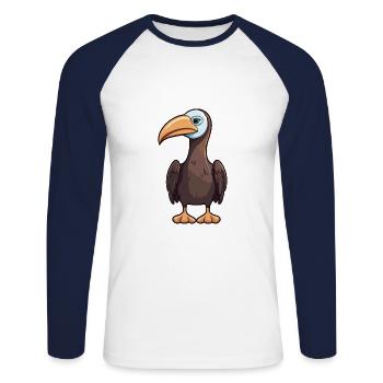 Booby bird Cartoon Kawaii Aquarelle Illustration - T-shirt baseball manches longues Homme - blanc/marine - Devant - Nik (191cm)