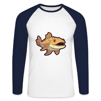 Wobbegong Shark Cartoon Kawaii Illustration - Unisex Long Sleeve Baseball T-Shirt - white/navy - Front - Nik (191cm)