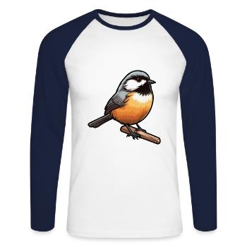 Chickadee-Karikatur-Kawaii-Aquarellillustration - Unisex Baseballshirt langarm - Weiß/Navy - Vorne - Nik (191cm)