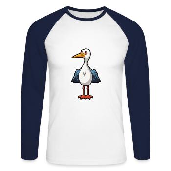 Crane Cartoon Kawaii Aquarelle Illustration - T-shirt baseball manches longues Homme - blanc/marine - Devant - Nik (191cm)