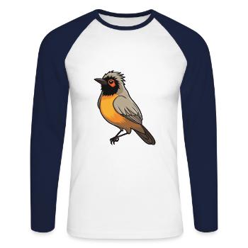 Bulbul Cartoon Kawaii Aquarelle Illustration - T-shirt baseball manches longues Homme - blanc/marine - Devant - Nik (191cm)