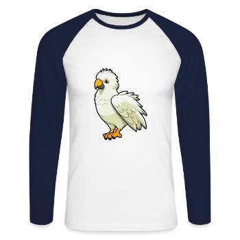 Cockatoo Cartoon Kawaii Aquarelle Illustration - T-shirt baseball manches longues Homme - blanc/marine - Devant - Nik (191cm)