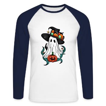 Ghost With a Pumpkin 3 - T-shirt baseball manches longues Homme - blanc/marine - Devant - Nik (191cm)