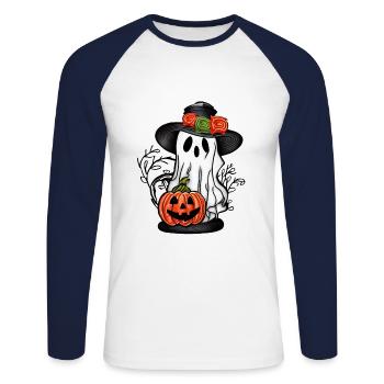 Ghost With a Pumpkin 2 - Unisex Long Sleeve Baseball T-Shirt - white/navy - Front - Nik (191cm)