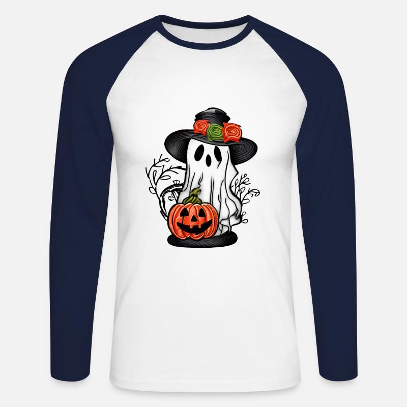 Geist mit einem Kürbis 2 - Unisex Baseballshirt langarm - Weiß/Navy