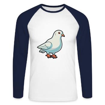 Dove Cartoon Kawaii Aquarelle Illustration - T-shirt baseball manches longues Homme - blanc/marine - Devant - Nik (191cm)