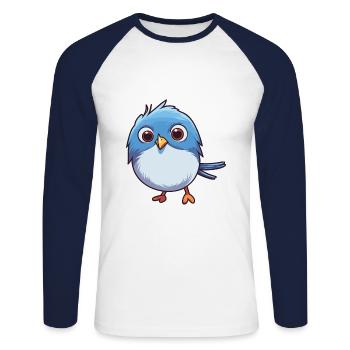 Fairywren Cartoon Kawaii Aquarelle Illustration - T-shirt baseball manches longues Homme - blanc/marine - Devant - Nik (191cm)