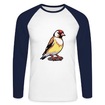 Chardonneret Dessin Kawaii Aquarelle Illustration - T-shirt baseball manches longues Homme - blanc/marine - Devant - Nik (191cm)