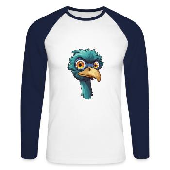 Emu Cartoon Kawaii Aquarelle Illustration - T-shirt baseball manches longues Homme - blanc/marine - Devant - Nik (191cm)