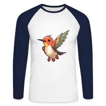 Hummingbird Cartoon Kawaii Aquarelle Illustration - T-shirt baseball manches longues Homme - blanc/marine - Devant - Nik (191cm)