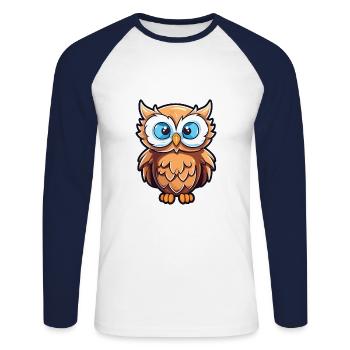 Hibou Dessin Animé Kawaii Aquarelle Illustration - T-shirt baseball manches longues Homme - blanc/marine - Devant - Nik (191cm)