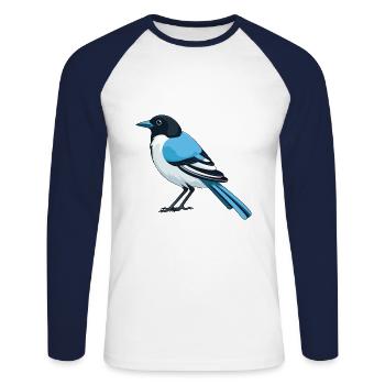 Magpie Cartoon Kawaii Aquarelle Illustration - T-shirt baseball manches longues Homme - blanc/marine - Devant - Nik (191cm)