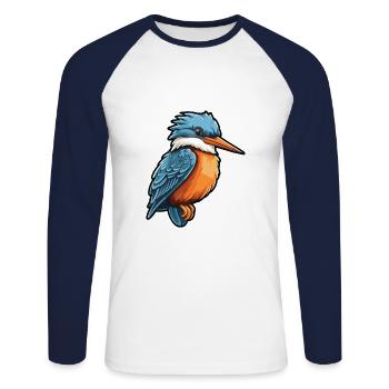 Kingfisher Cartoon Kawaii Aquarelle Illustration - T-shirt baseball manches longues Homme - blanc/marine - Devant - Nik (191cm)