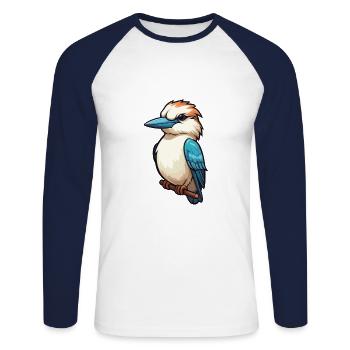 Kookaburra Cartoon Kawaii Aquarelle Illustration - T-shirt baseball manches longues Homme - blanc/marine - Devant - Nik (191cm)