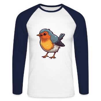 Robin Cartoon Kawaii Watercolor Illustration - Unisex Long Sleeve Baseball T-Shirt - white/navy - Front - Nik (191cm)