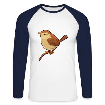 Wren Bird Cartoon Kawaii Aquarelle Illustration - T-shirt baseball manches longues Homme - blanc/marine - Devant - Nik (191cm)
