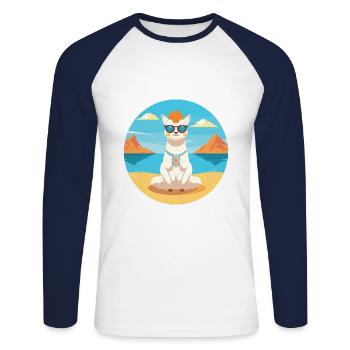 Alpaca Cartoon Yoga Beach Summer Illustration - Unisex Long Sleeve Baseball T-Shirt - white/navy - Front - Nik (191cm)