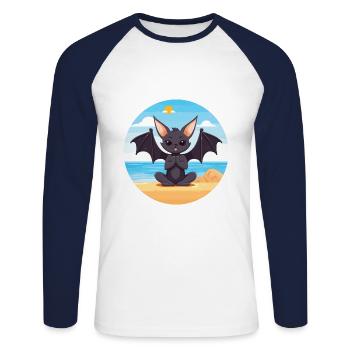 Bat Cartoon Yoga Beach Summer Illustration - Unisex Long Sleeve Baseball T-Shirt - white/navy - Front - Nik (191cm)