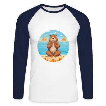 Beaver Cartoon Yoga Beach Summer Illustration - Unisex Long Sleeve Baseball T-Shirt - white/navy - Front - Nik (191cm)