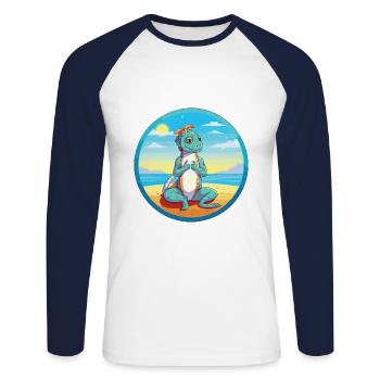 Chameleon Cartoon Yoga Beach Summer Illustration - Unisex Long Sleeve Baseball T-Shirt - white/navy - Front - Nik (191cm)