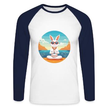 Bunny Cartoon Yoga Beach Summer Illustration - Unisex Long Sleeve Baseball T-Shirt - white/navy - Front - Nik (191cm)