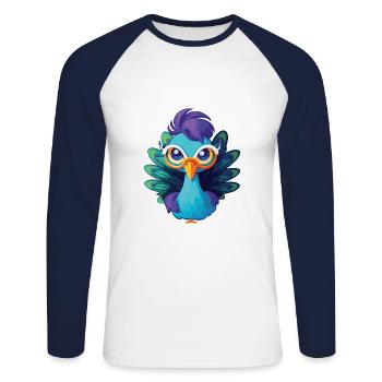 Paon mignon portant des lunettes Cartoon Kawaii - T-shirt baseball manches longues Homme - blanc/marine - Devant - Nik (191cm)