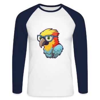 Parrot Wearing Glasses Cartoon Kawaii Illustration - Unisex Long Sleeve Baseball T-Shirt - white/navy - Front - Nik (191cm)