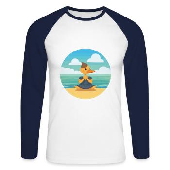 Duck Cartoon Yoga Beach Summer Illustration - Unisex Long Sleeve Baseball T-Shirt - white/navy - Front - Nik (191cm)