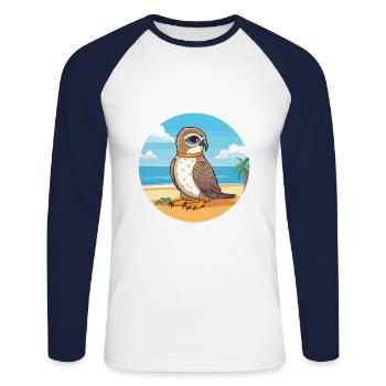Falcon Cartoon Yoga Beach Summer Illustration - Unisex Long Sleeve Baseball T-Shirt - white/navy - Front - Nik (191cm)