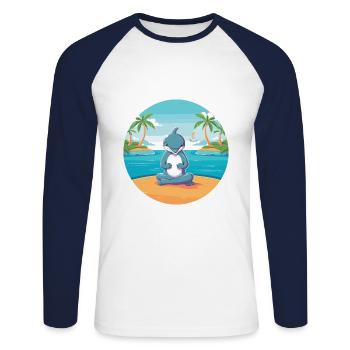 Dolphin Cartoon Yoga Beach Summer Illustration - Unisex Long Sleeve Baseball T-Shirt - white/navy - Front - Nik (191cm)