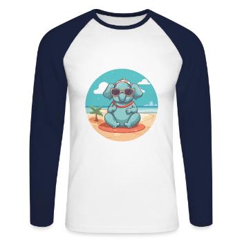 Elefantenkarikatur Yoga Strand Sommer Illustration - Unisex Baseballshirt langarm - Weiß/Navy - Vorne - Nik (191cm)