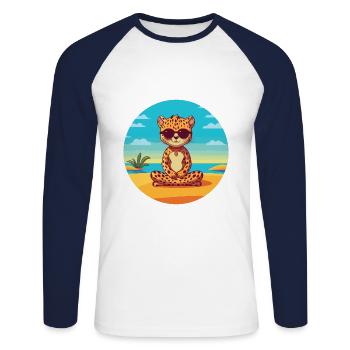 Leopard Cartoon Yoga Beach Summer Illustration - Unisex Long Sleeve Baseball T-Shirt - white/navy - Front - Nik (191cm)