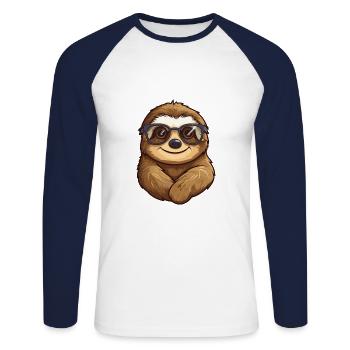 Sloth Wearing Glasses Cartoon Kawaii Illustration - Unisex Long Sleeve Baseball T-Shirt - white/navy - Front - Nik (191cm)