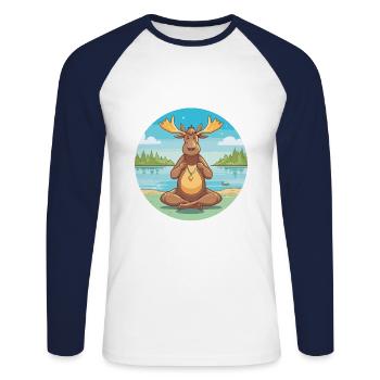 Elchkarikatur Yoga Strand Sommer Illustration - Unisex Baseballshirt langarm - Weiß/Navy - Vorne - Nik (191cm)