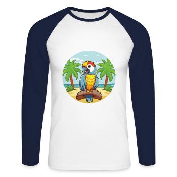 Parrot Cartoon Yoga Beach Summer Illustration - Unisex Long Sleeve Baseball T-Shirt - white/navy - Front - Nik (191cm)