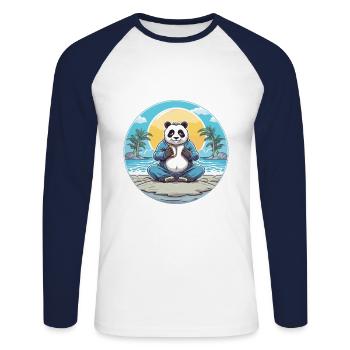 Panda Cartoon Yoga Beach Illustration d’été - T-shirt baseball manches longues Homme - blanc/marine - Devant - Nik (191cm)