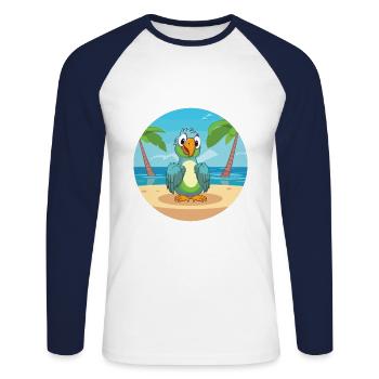 Parrot Cartoon Yoga Beach Summer Illustration - Unisex Long Sleeve Baseball T-Shirt - white/navy - Front - Nik (191cm)