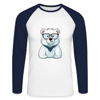 Polar Bear With Glasses Cartoon Kawaii Illustratio - Unisex Long Sleeve Baseball T-Shirt - white/navy - Front - Nik (191cm)