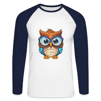 Eule trägt Brille Karikatur Kawaii Illustration - Unisex Baseballshirt langarm - Weiß/Navy - Vorne - Nik (191cm)