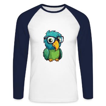 Parrot Wearing Glasses Cartoon Kawaii Illustration - Unisex Long Sleeve Baseball T-Shirt - white/navy - Front - Nik (191cm)