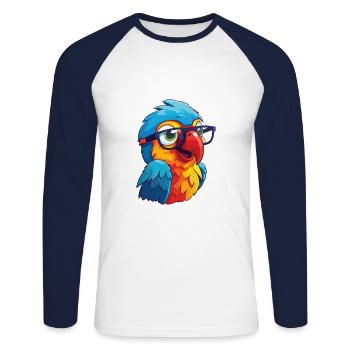 Papagei mit Brille Cartoon Kawaii Illustration - Unisex Baseballshirt langarm - Weiß/Navy - Vorne - Nik (191cm)
