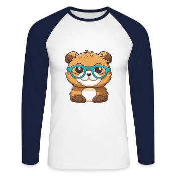 Otter trägt Brille Karikatur Kawaii Illustration - Unisex Baseballshirt langarm - Weiß/Navy - Vorne - Nik (191cm)