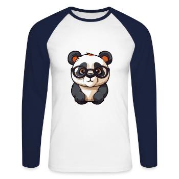 Panda portant des lunettes Cartoon Kawaii Illustration - T-shirt baseball manches longues Homme - blanc/marine - Devant - Nik (191cm)