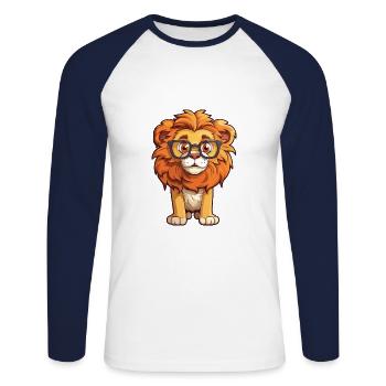 Lion portant des lunettes Dessin animé Kawaii Illustration - T-shirt baseball manches longues Homme - blanc/marine - Devant - Nik (191cm)