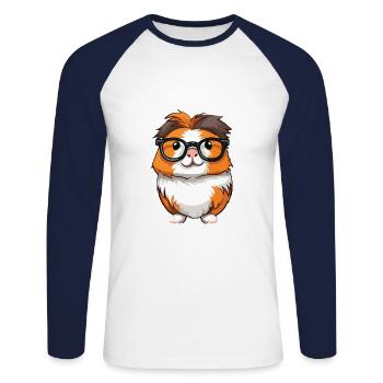 Cochon d’Inde avec lunettes Cartoon Kawaii Illustratio - T-shirt baseball manches longues Homme - blanc/marine - Devant - Nik (191cm)