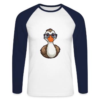 Goose Wearing Glasses Cartoon Kawaii Illustration - Unisex Long Sleeve Baseball T-Shirt - white/navy - Front - Nik (191cm)