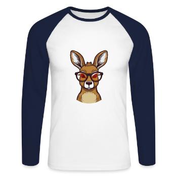 Kangaroo With Glasses Cartoon Kawaii Illustration - Unisex Long Sleeve Baseball T-Shirt - white/navy - Front - Nik (191cm)