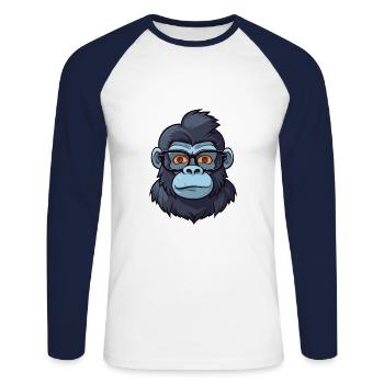 Gorille avec lunettes dessin animé kawaii illustration - T-shirt baseball manches longues Homme - blanc/marine - Devant - Nik (191cm)