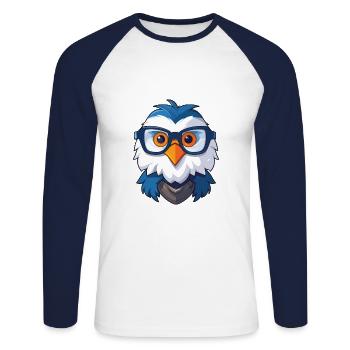 Adler mit Brille Cartoon Kawaii Illustration - Unisex Baseballshirt langarm - Weiß/Navy - Vorne - Nik (191cm)